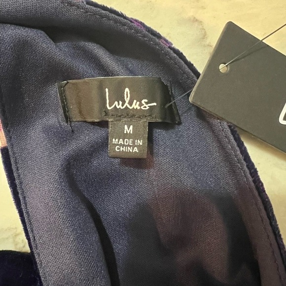 Lulus Velvet Floral Halter Midi Dress Slit Size Medium Navy Purple Pink - Picture 2 of 8